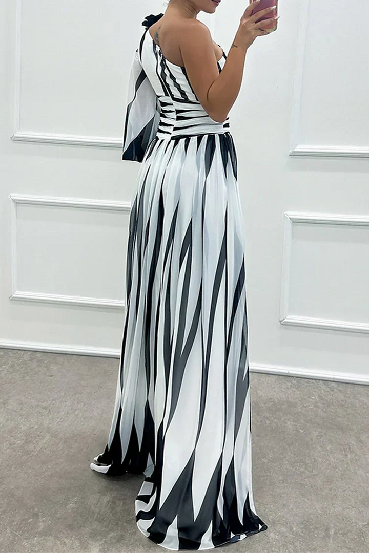 Bonnie - Formal Striped One Shoulder Maxi Dress