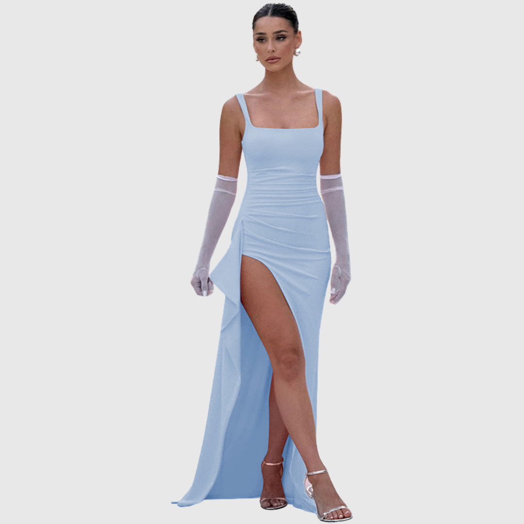 Cell - Chic Formal Slip Maxi Dress With Open Back