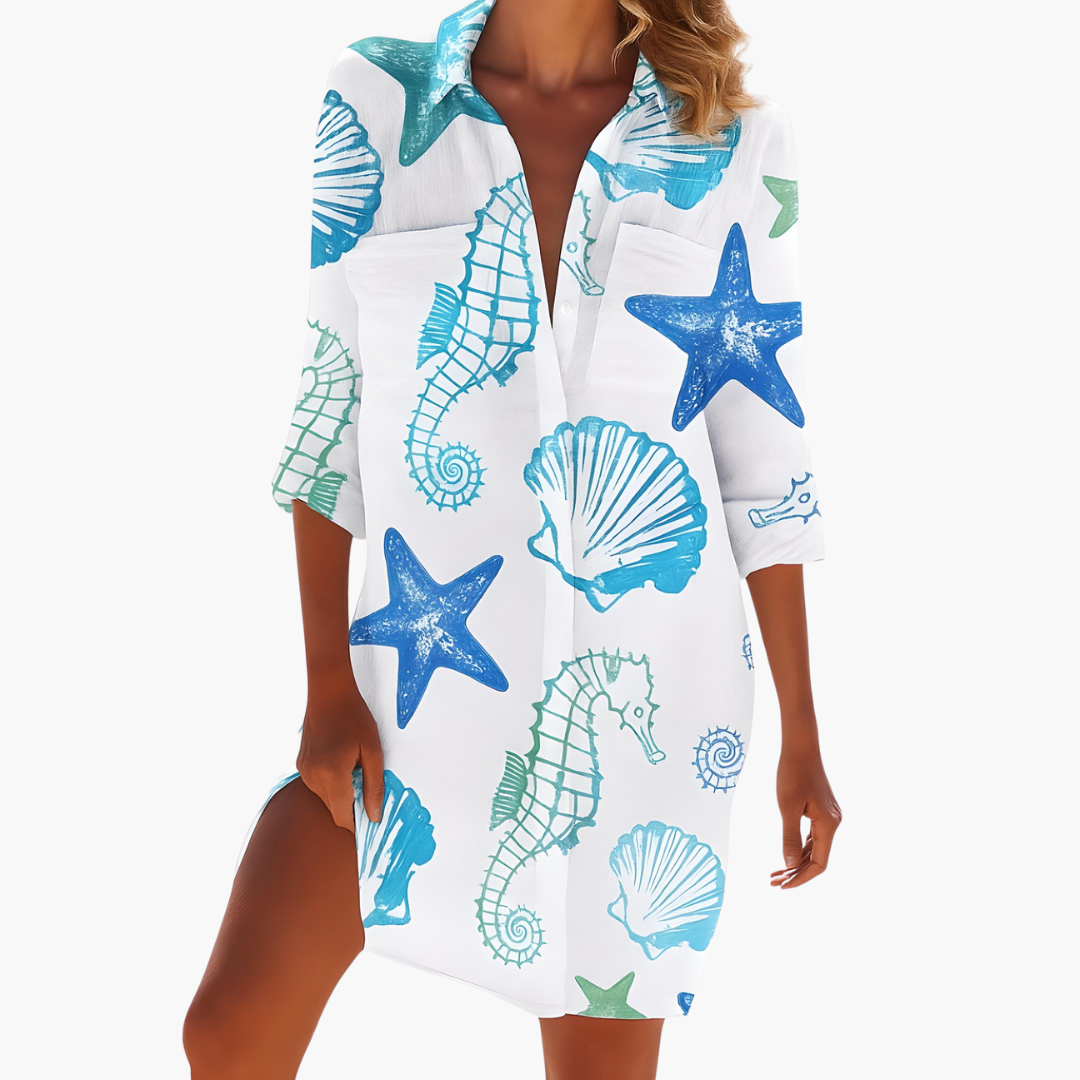 Lara - Spring Shirt Dress with Long Sleeves and Button Placket