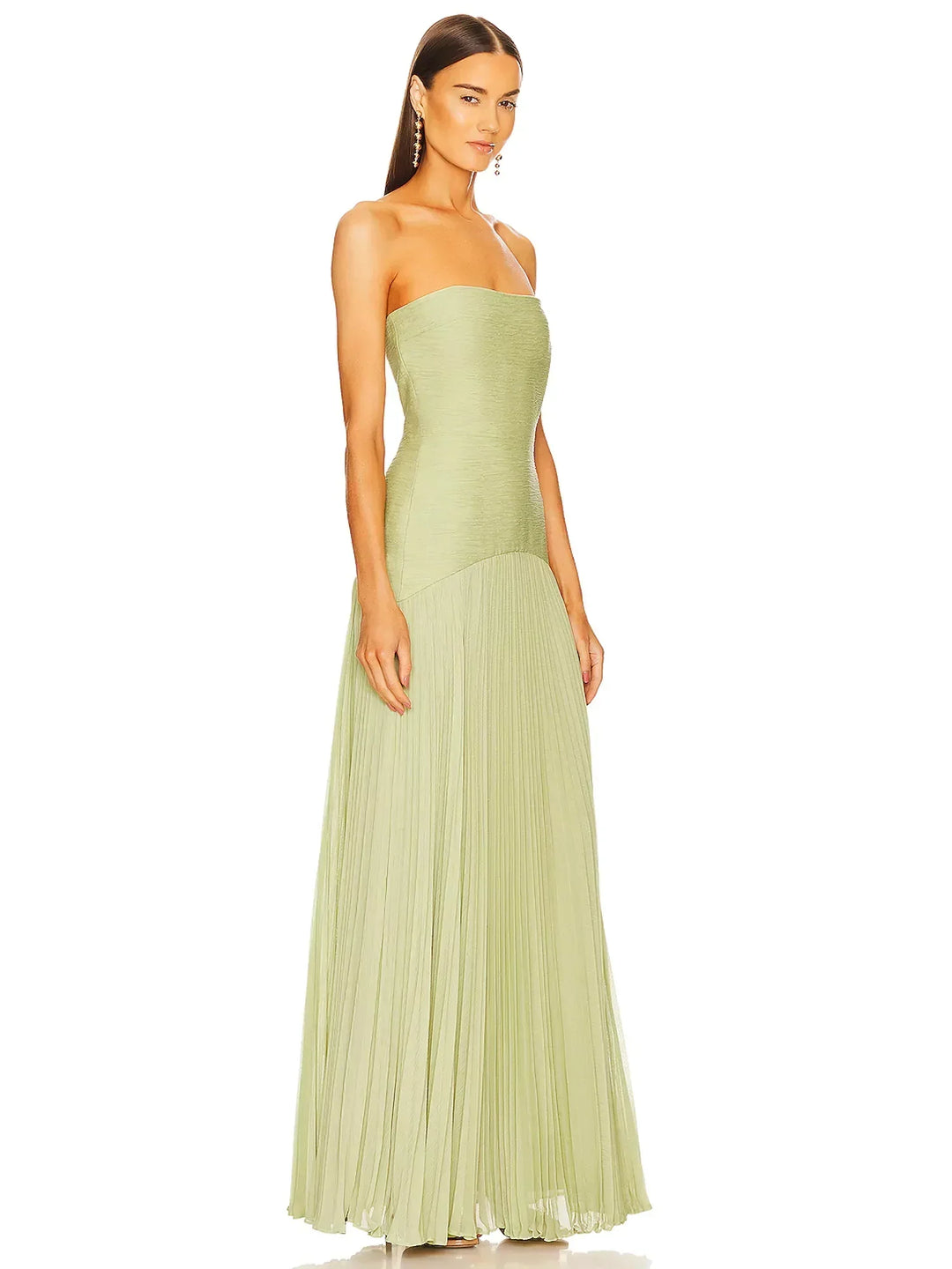 Sage - Strapless Formal Pleated Maxi Dress
