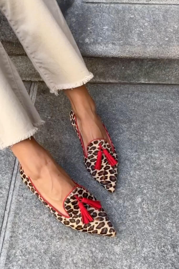 Cleo - Womens Animal Print Red Tassels Loafers