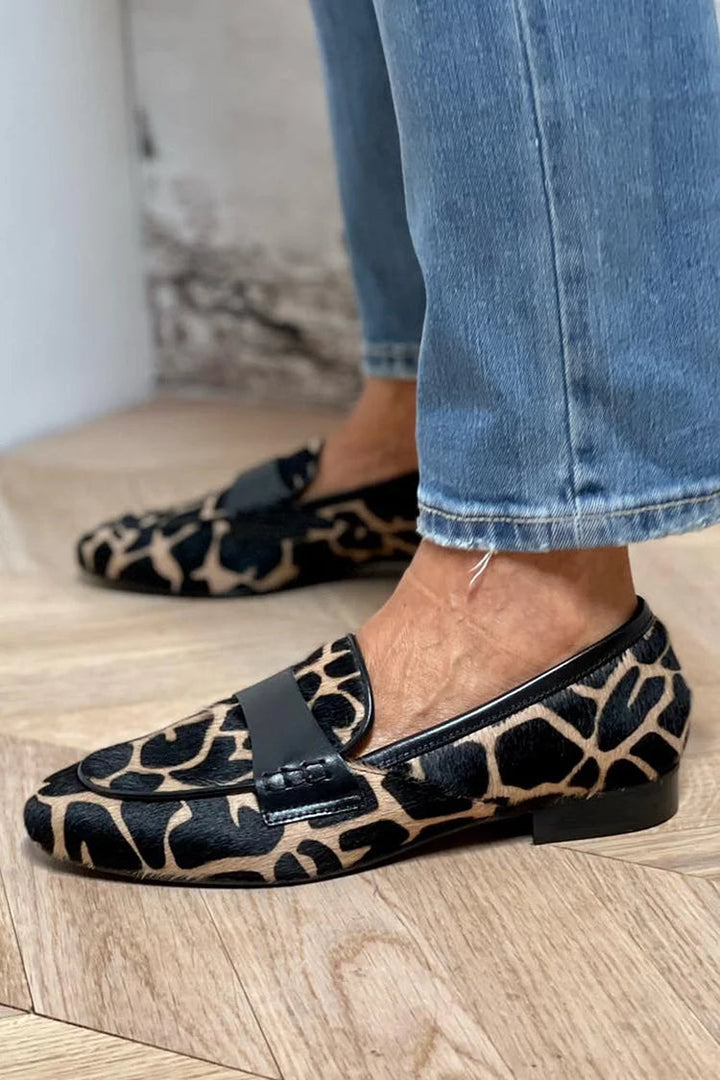 Laura - Womens Animal Print Loafers With Black Strap