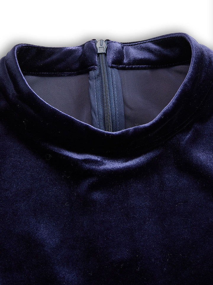Sibella - Navy Long-Sleeve Formal Midi Dress