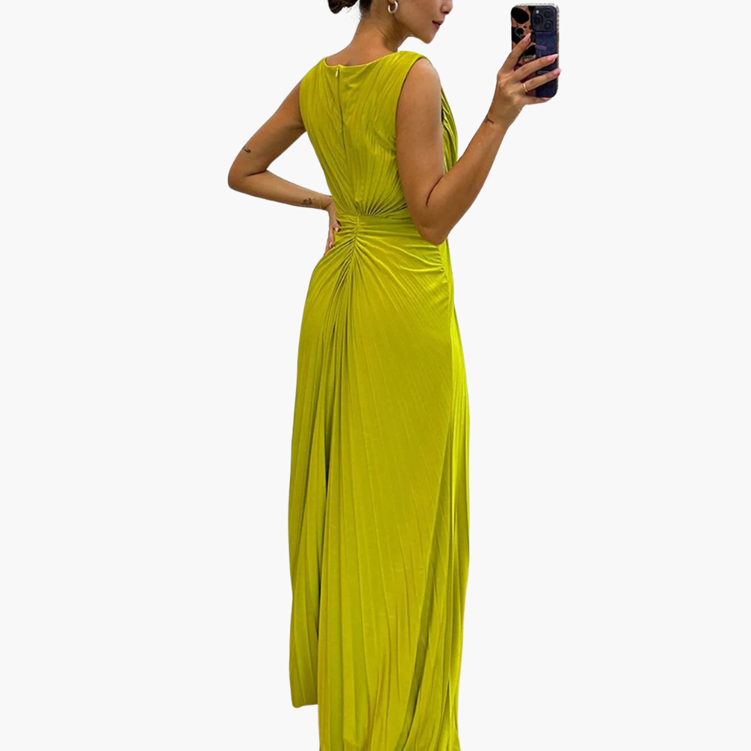 Sky - Elegant Pleated Maxi Dress With Slit