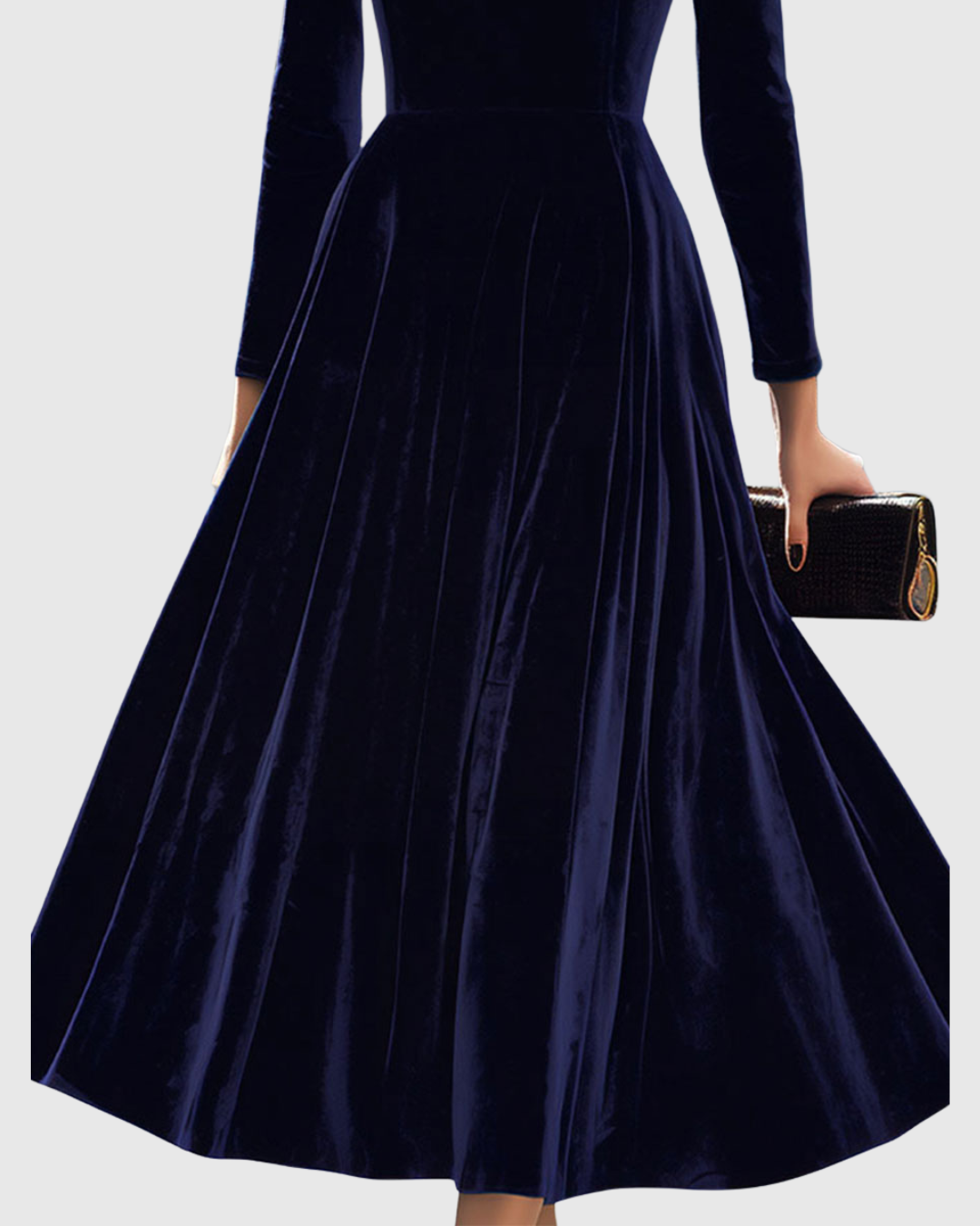 Sibella - Navy Long-Sleeve Formal Midi Dress