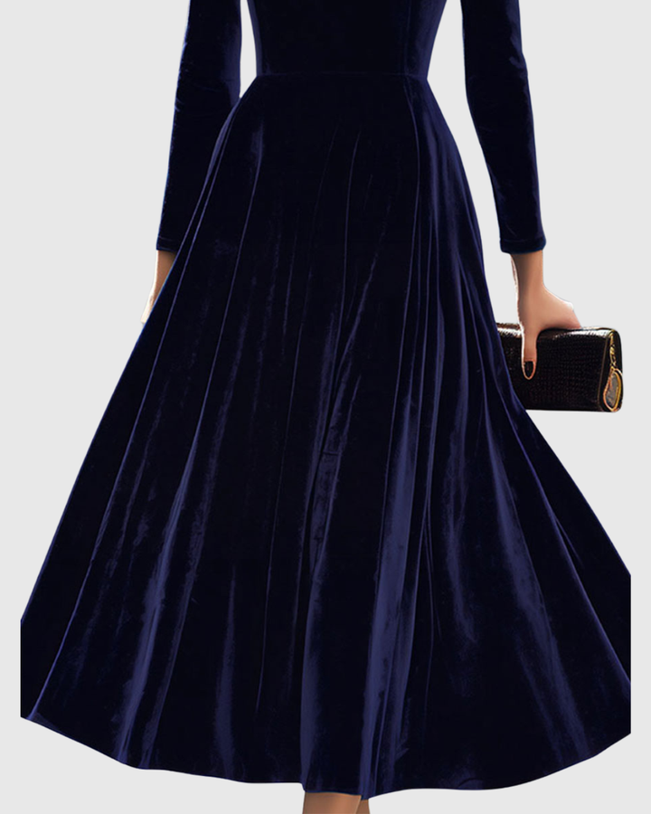 Sibella - Navy Long-Sleeve Formal Midi Dress