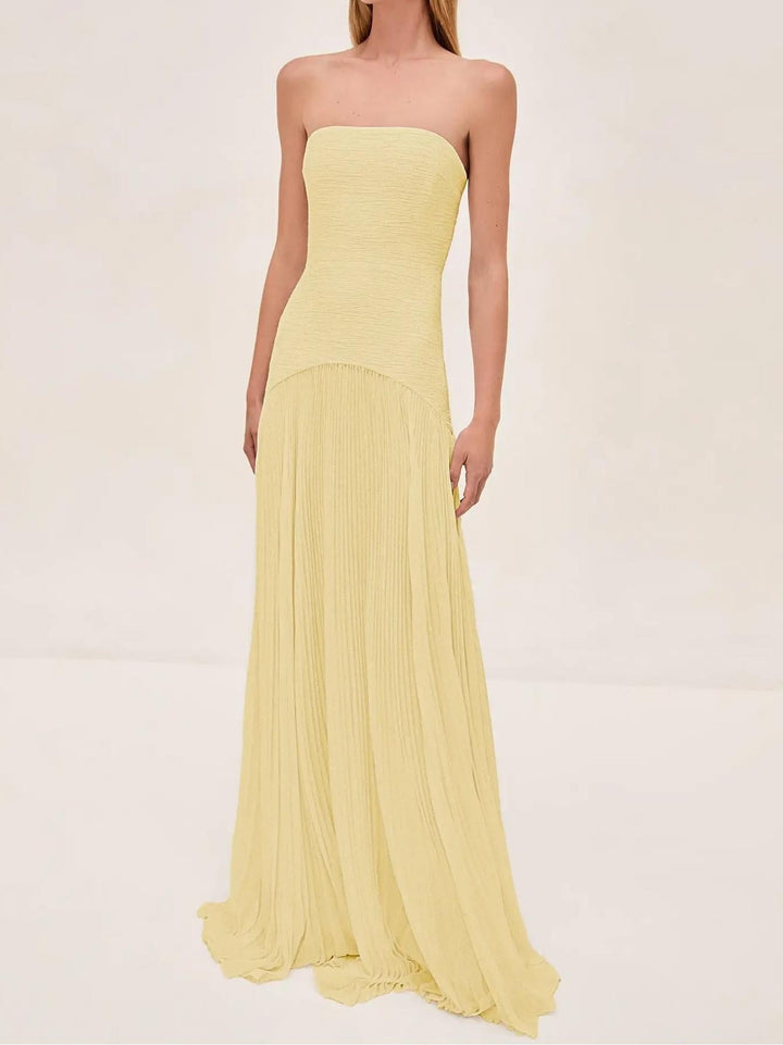 Ruby - Chic Strapless Pleated Maxi Dress