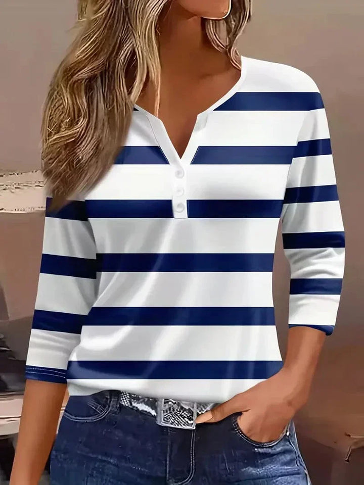 Amelia - Striped V-Neck Long Sleeve Top