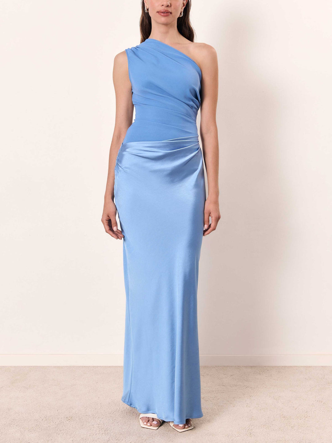 Anita - Elegant One Shoulder Neck Pleated Maxi Dress