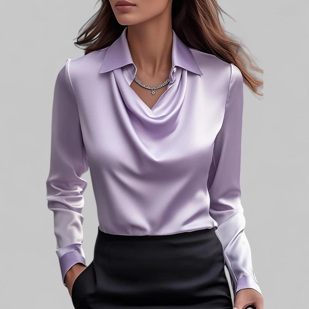 Rose | Women Draped Neck Long Sleeve Satin Blouse