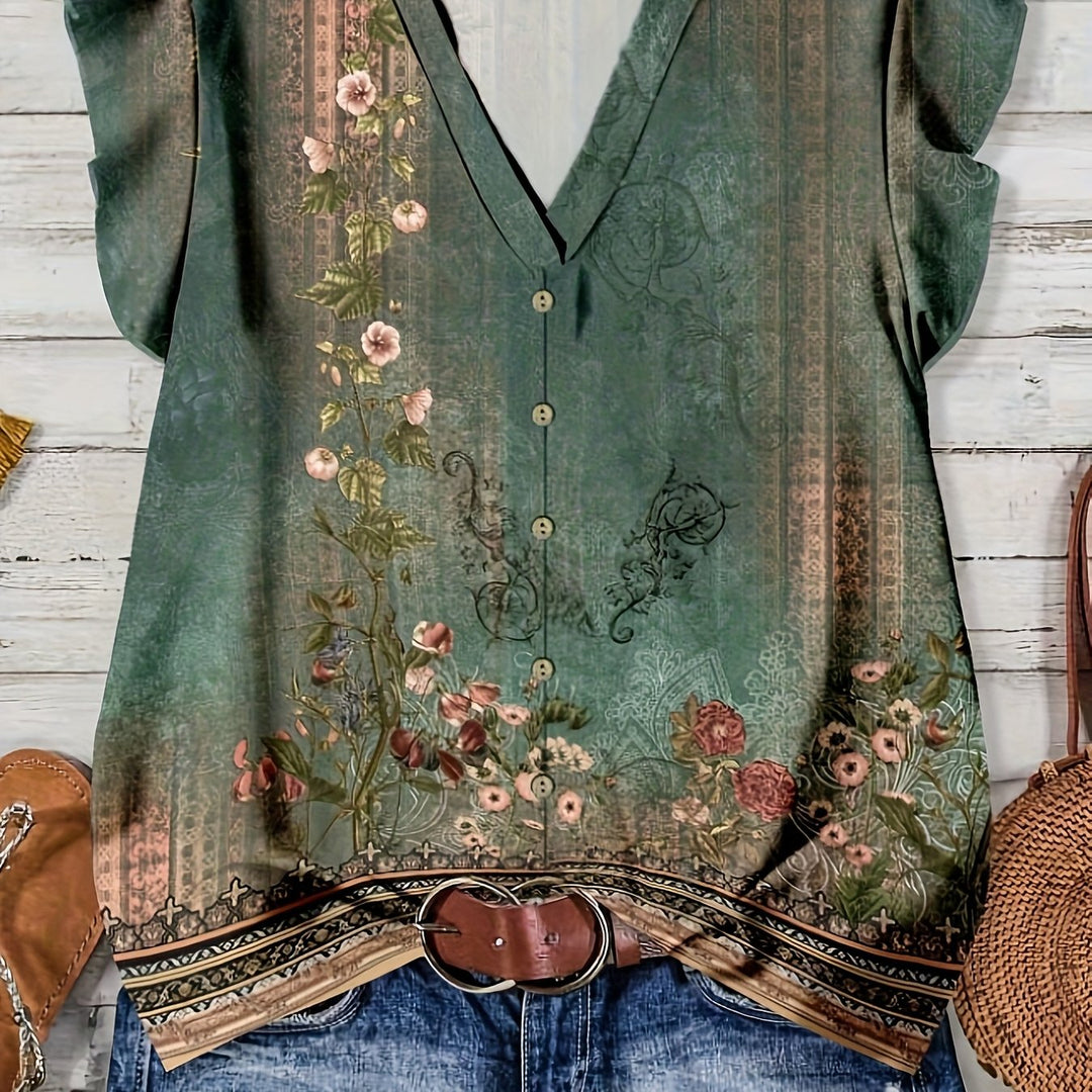 Haven - Summer V-Neck Pullover Blouse