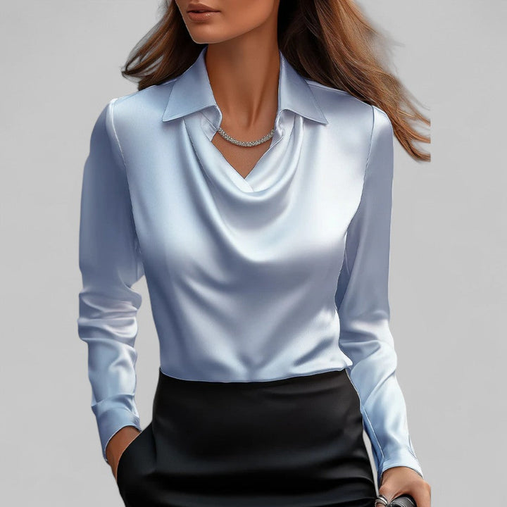 Rose | Women Draped Neck Long Sleeve Satin Blouse
