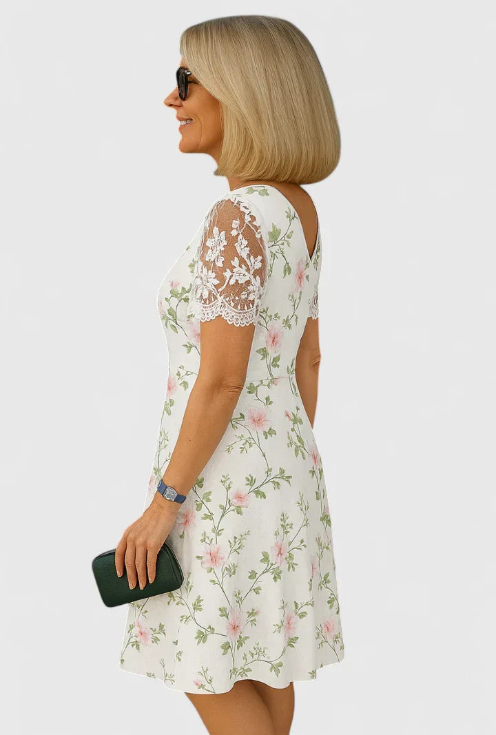 Brislyn - Elegant White Floral Midi Dress