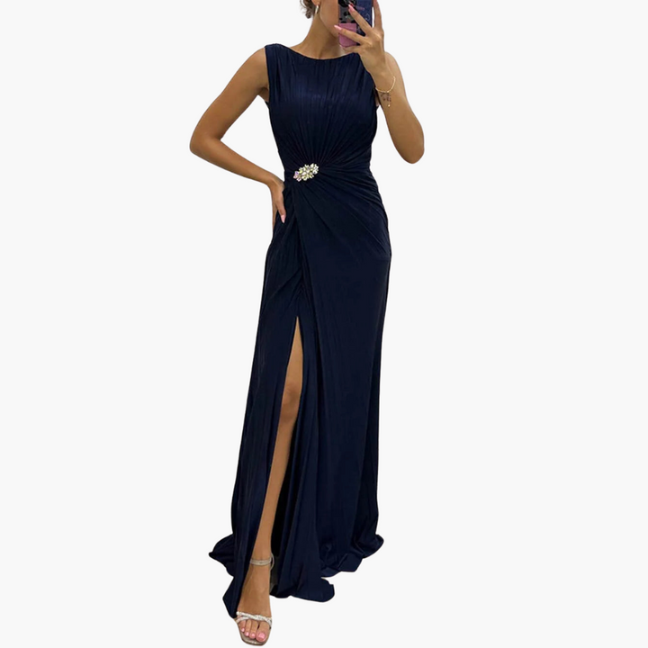 Sky - Elegant Pleated Maxi Dress With Slit