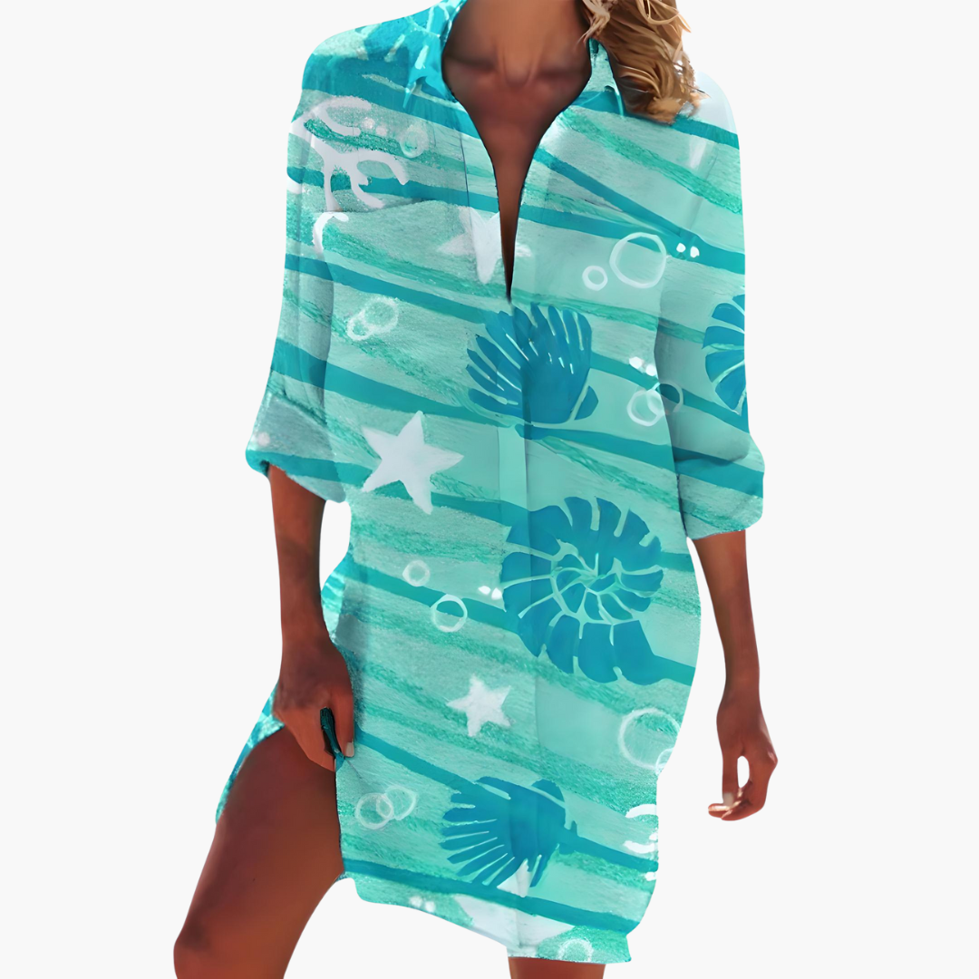 Lara - Spring Shirt Dress with Long Sleeves and Button Placket