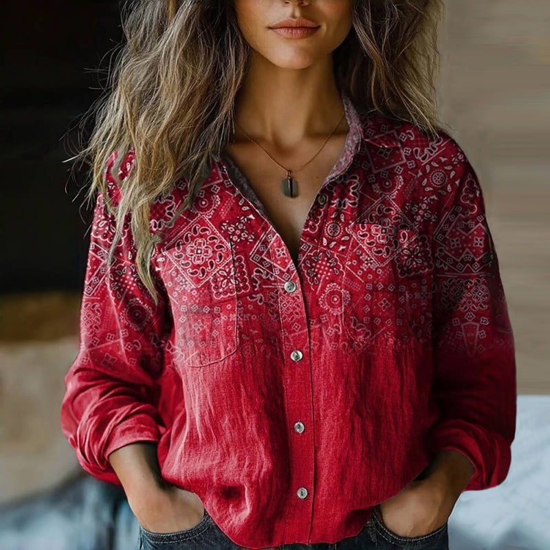 Rebecca - Bohemian Pattern V-Neck Blouse