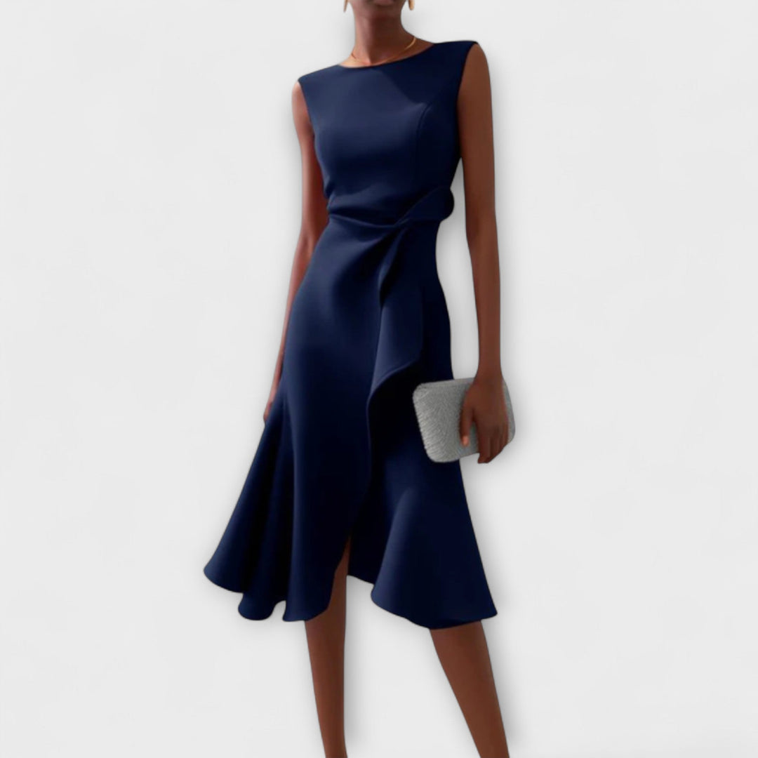 Sheila - Draped Asymmetric Midi Dress