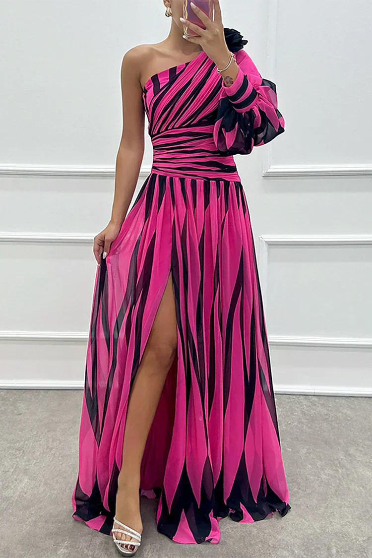 Bonnie - Formal Striped One Shoulder Maxi Dress