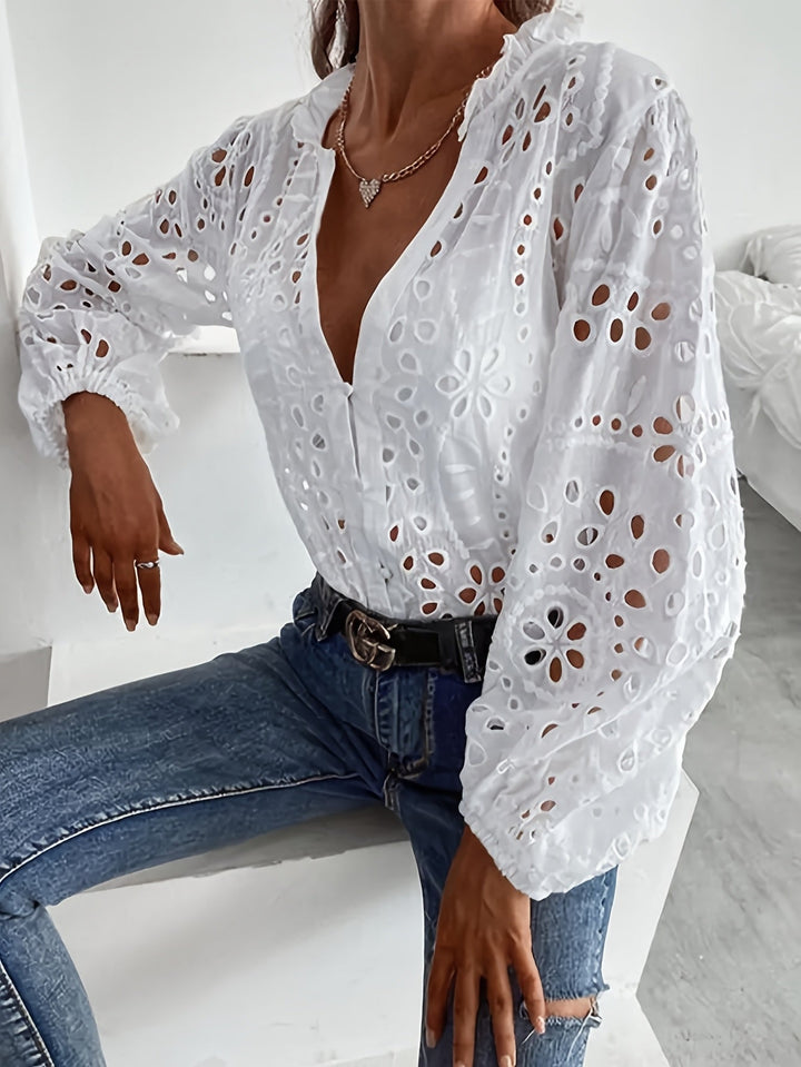 Elise - White Floral Long-Sleeve Blouse