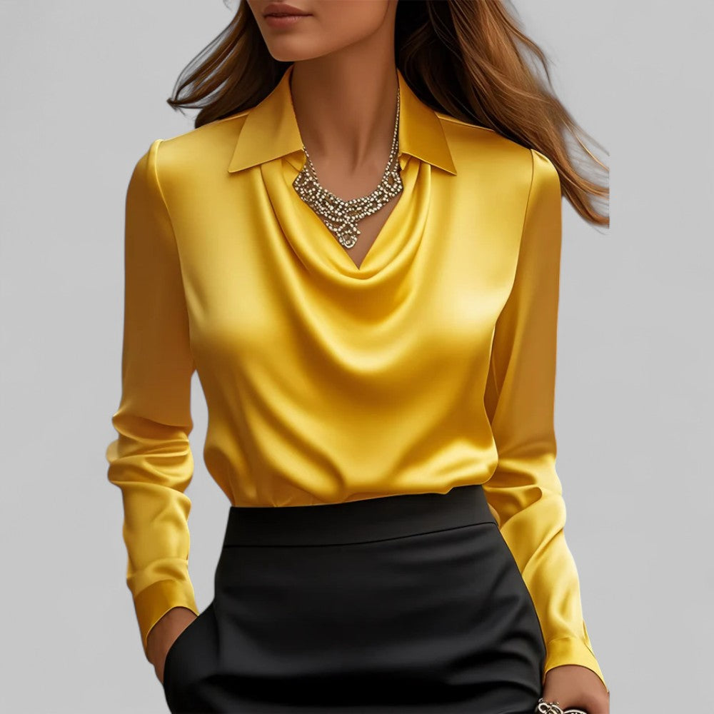 Rose | Women Draped Neck Long Sleeve Satin Blouse