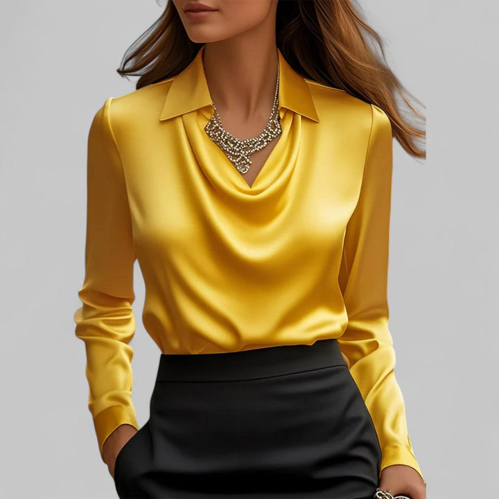 Rose | Women Draped Neck Long Sleeve Satin Blouse