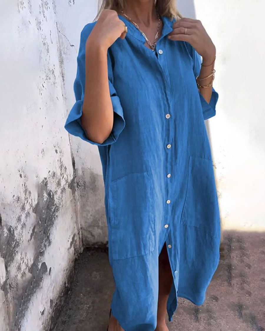 Lilie - Women’s Shirt Dress with Button Front Pocket Design
