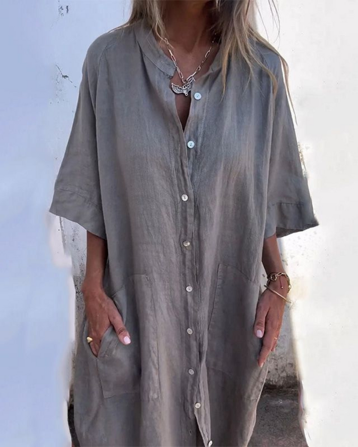 Lilie - Women’s Shirt Dress with Button Front Pocket Design