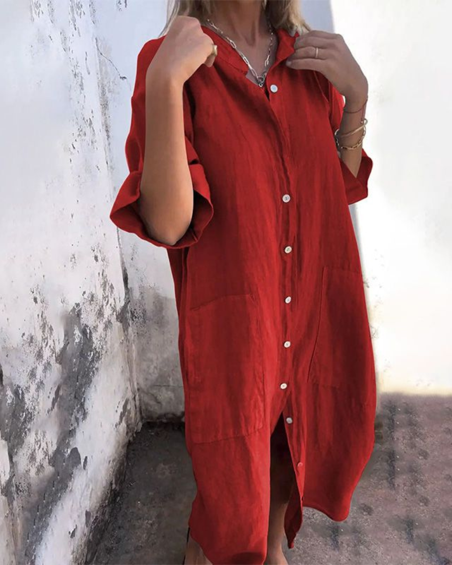 Lilie - Women’s Shirt Dress with Button Front Pocket Design