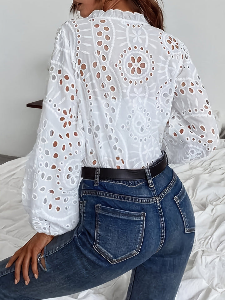 Elise - White Floral Long-Sleeve Blouse