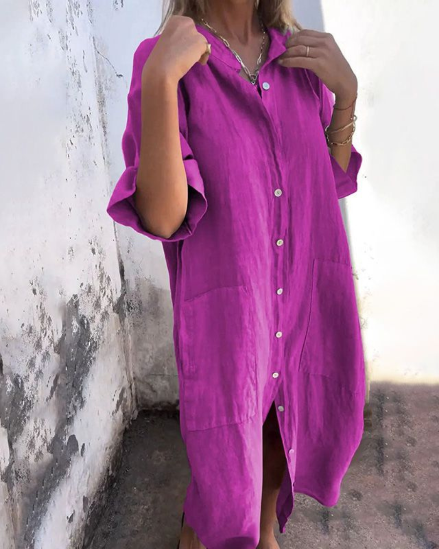 Lilie - Women’s Shirt Dress with Button Front Pocket Design