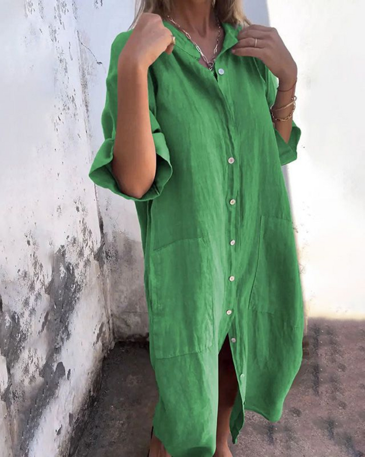Lilie - Women’s Shirt Dress with Button Front Pocket Design