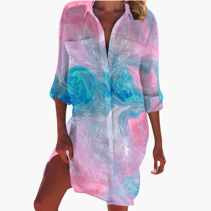 Lara - Spring Shirt Dress with Long Sleeves and Button Placket