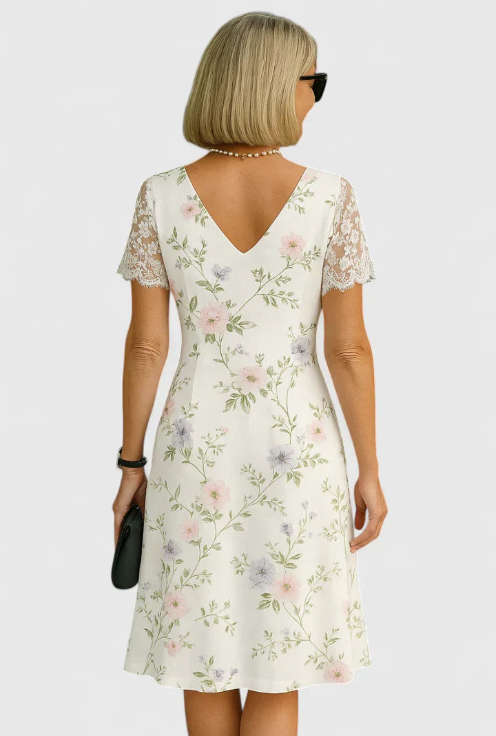 Brislyn - Elegant White Floral Midi Dress