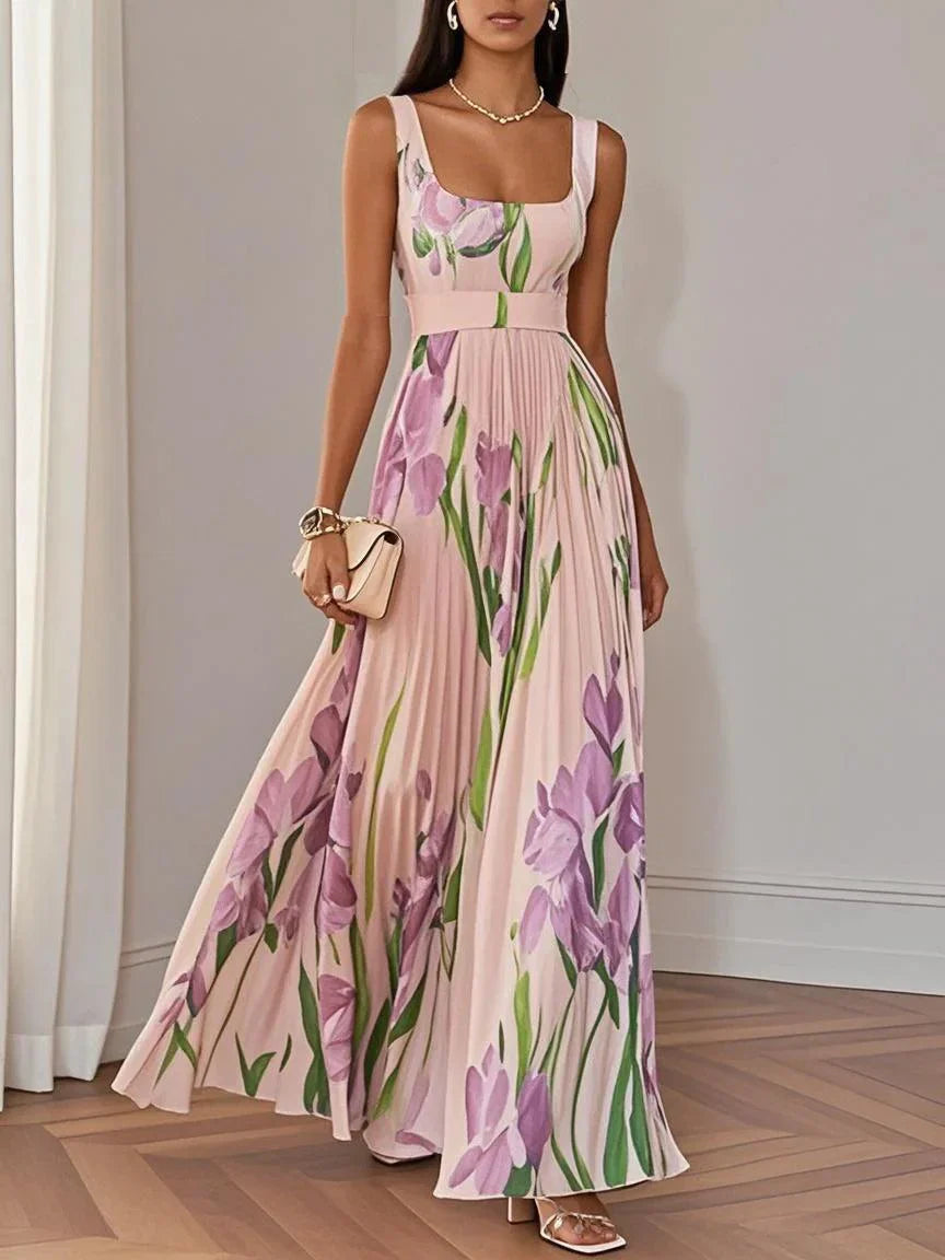 Ella - Summer Pleated Floral Maxi Dress