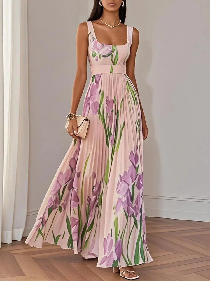 Ella - Summer Pleated Floral Maxi Dress