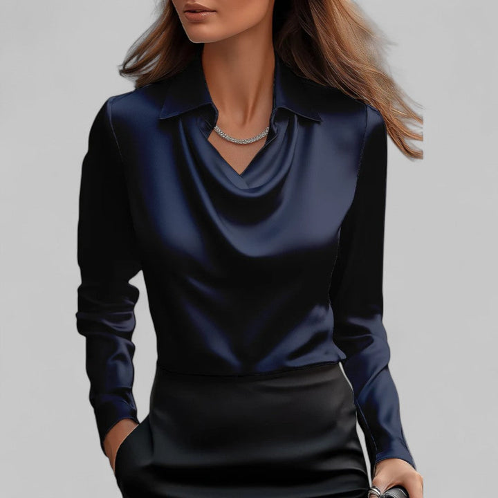 Rose | Women Draped Neck Long Sleeve Satin Blouse