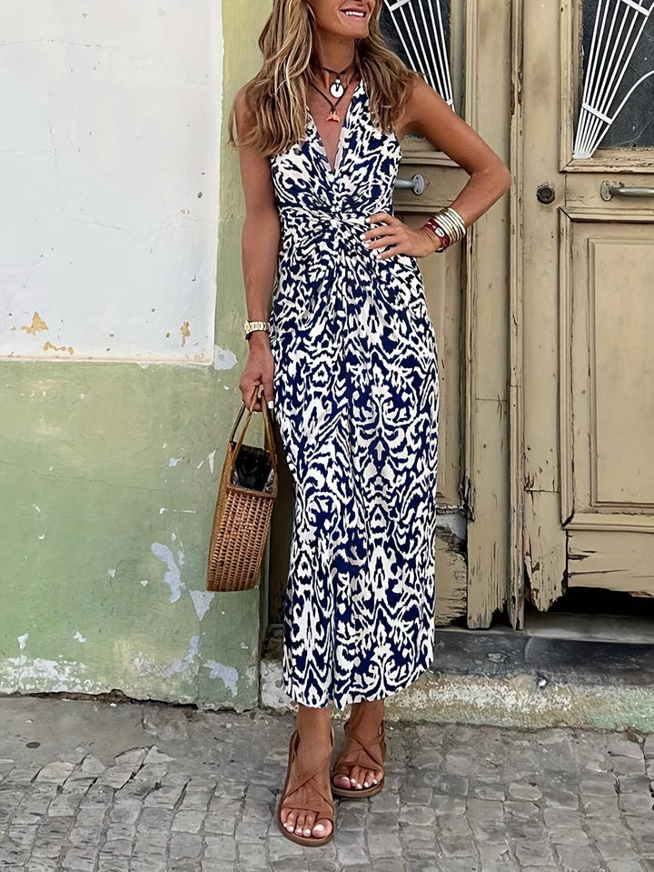 Patricia - Elegant V-Neck Knotted Slit Dress