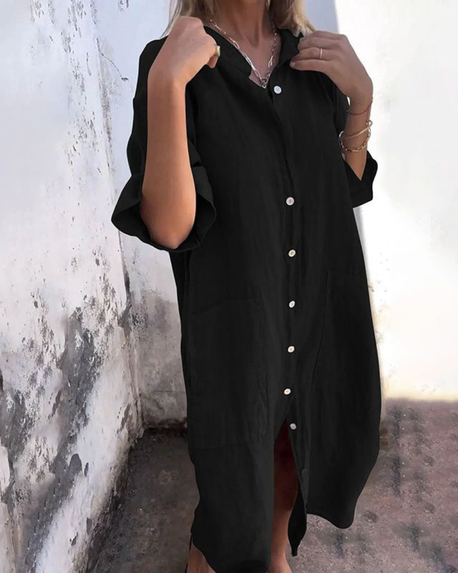 Lilie - Women’s Shirt Dress with Button Front Pocket Design