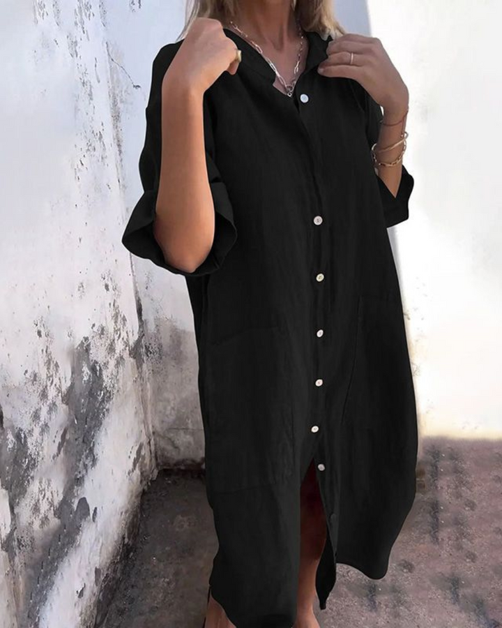 Lilie - Women’s Shirt Dress with Button Front Pocket Design