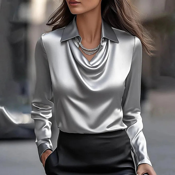 Shannon - Elegant Shiny V-Neck Blouse