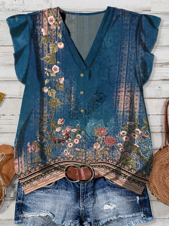 Haven - Summer V-Neck Pullover Blouse