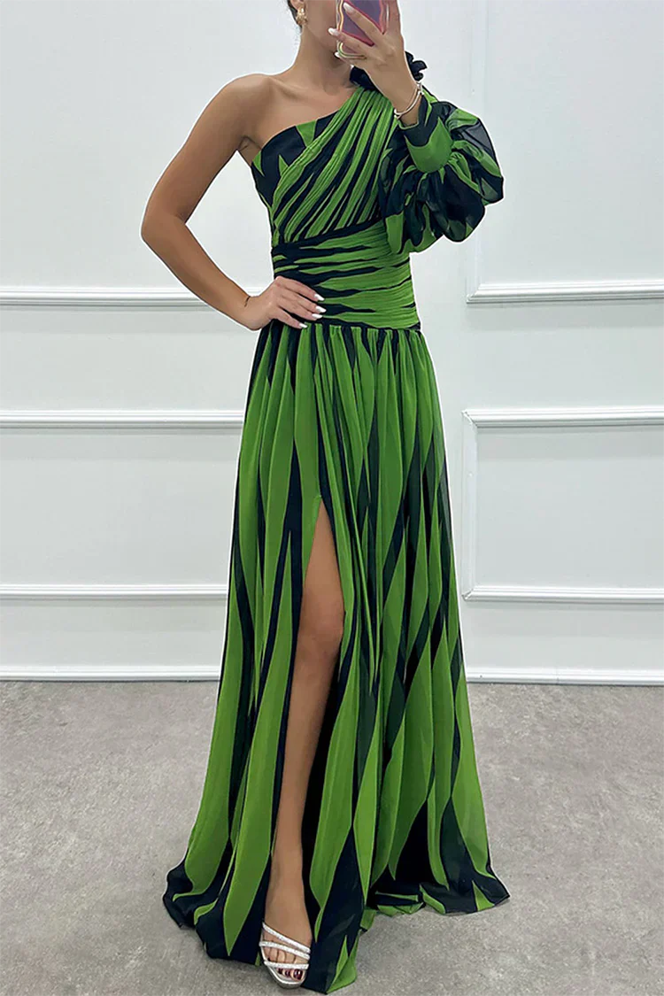 Bonnie - Formal Striped One Shoulder Maxi Dress
