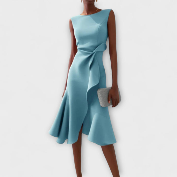 Sheila - Draped Asymmetric Midi Dress