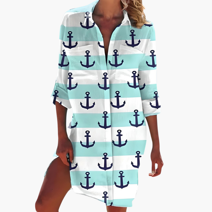 Lara - Spring Shirt Dress with Long Sleeves and Button Placket