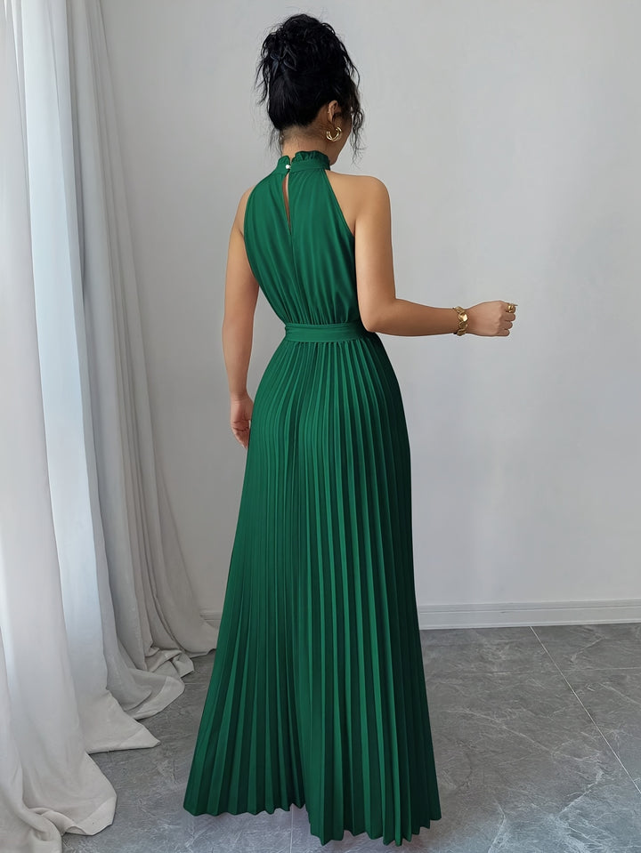 Rose - Sleeveless Pleated Waist-cinching Maxi Dress