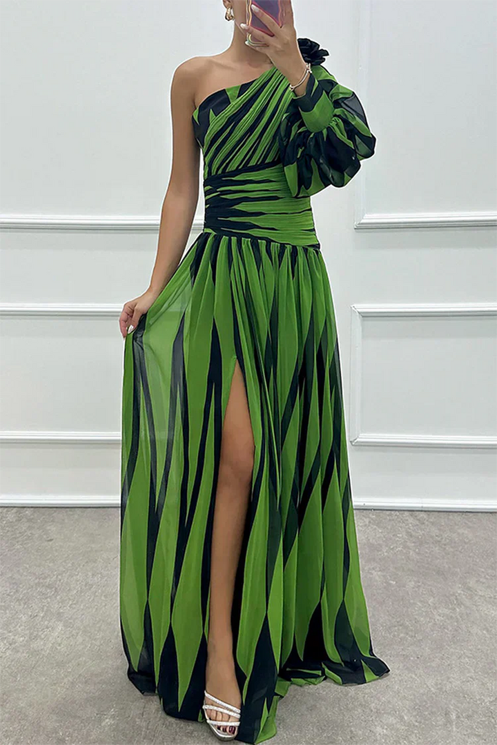 Bonnie - Formal Striped One Shoulder Maxi Dress
