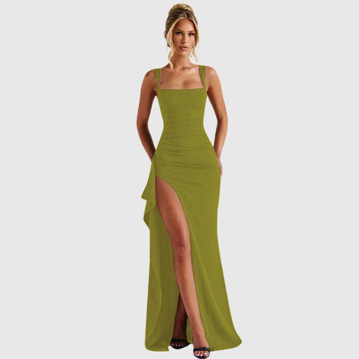 Cell - Chic Formal Slip Maxi Dress With Open Back