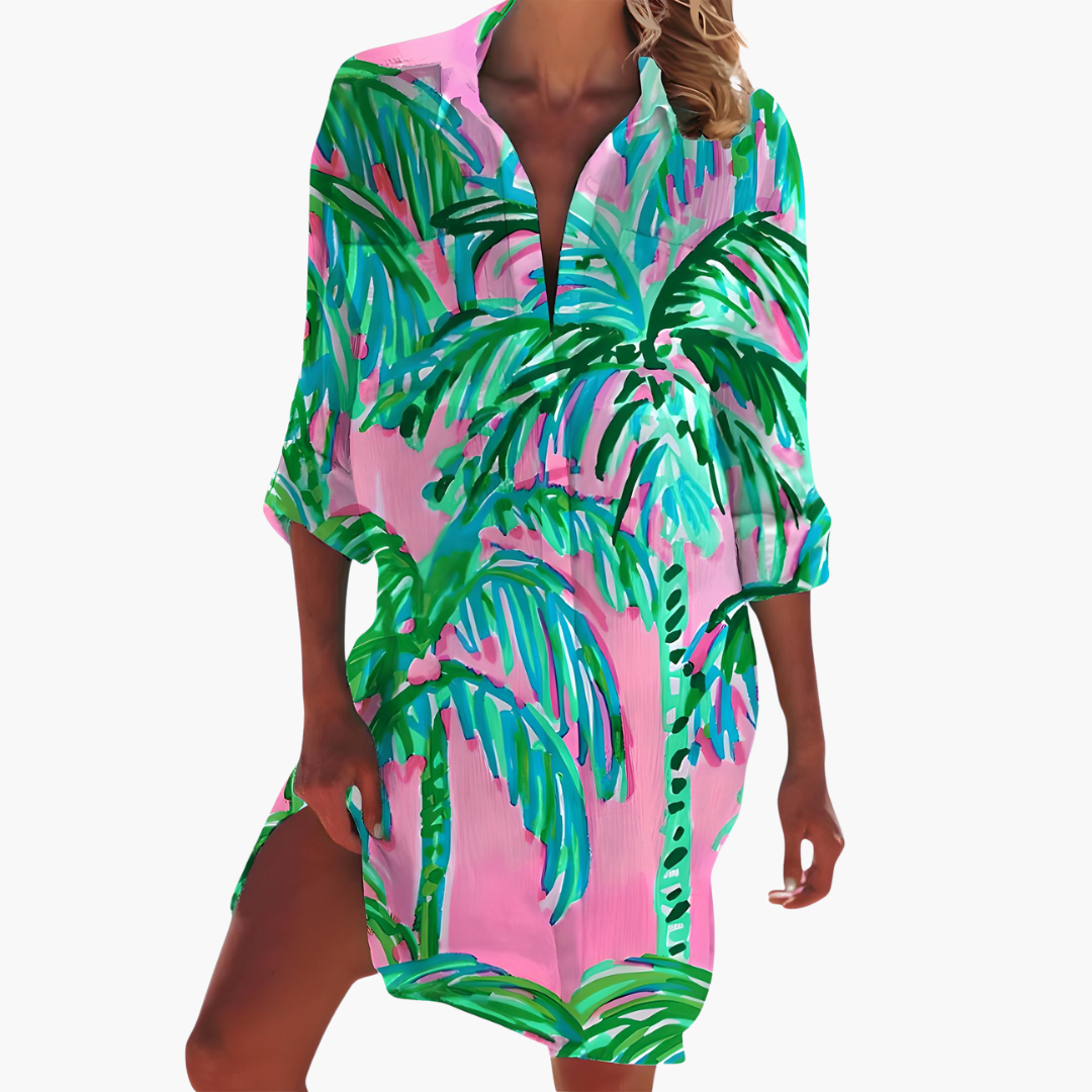 Lara - Spring Shirt Dress with Long Sleeves and Button Placket