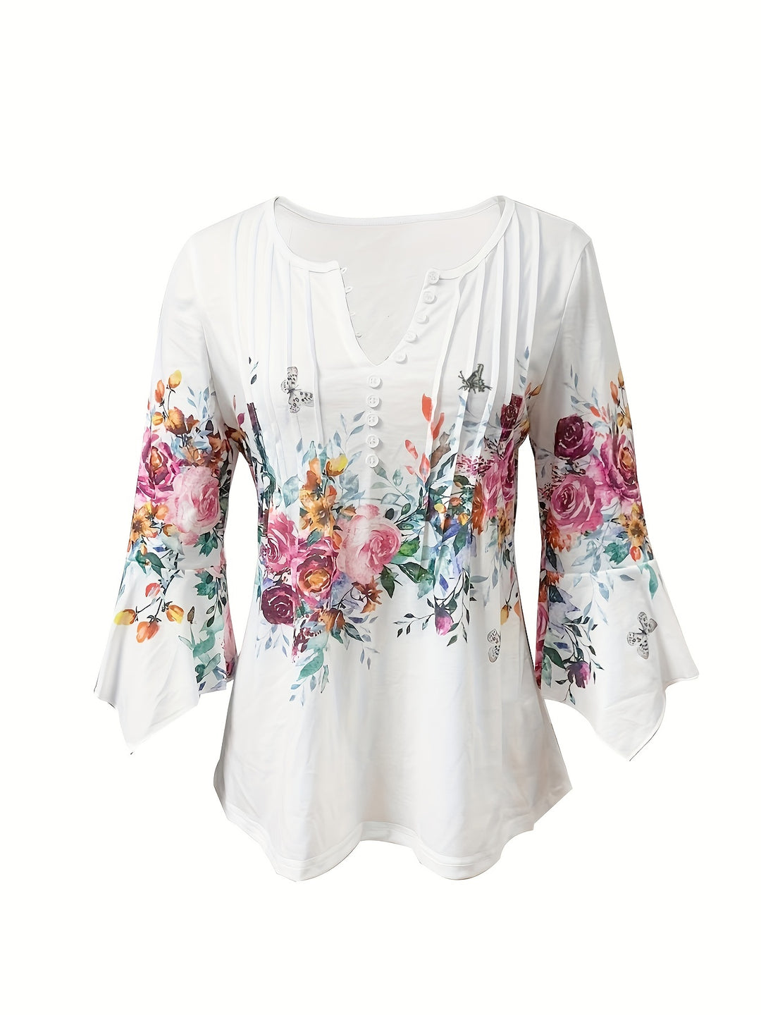 Laura - Floral Print Notched Neck Blouse