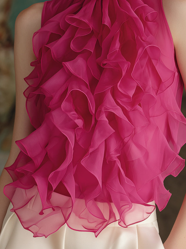 Aria - Ruffled High-Neck Sleeveless Chiffon Blouse